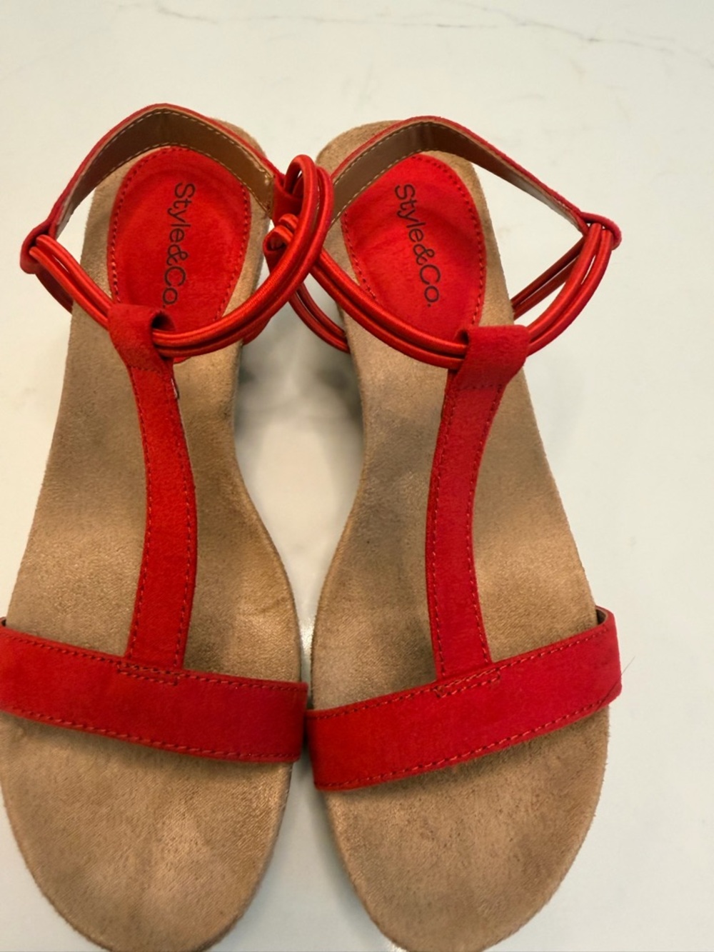 Style & Co. Red T-Strap Suede Sandals